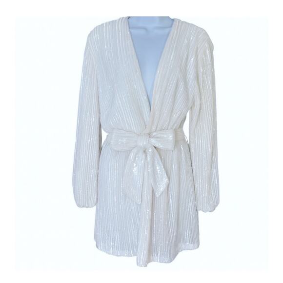 Malibu Bum Bohdii Wrap Mini Dress Women's Small White Sequin Cocktail Party NEW - Picture 1 of 7